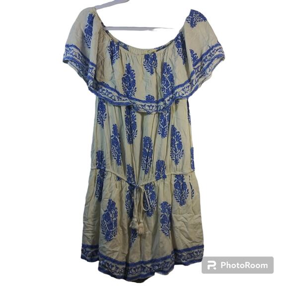 Kori American IVORY AND BLUE OFF SHOULDER ROMPER Size M - Picture 1 of 9